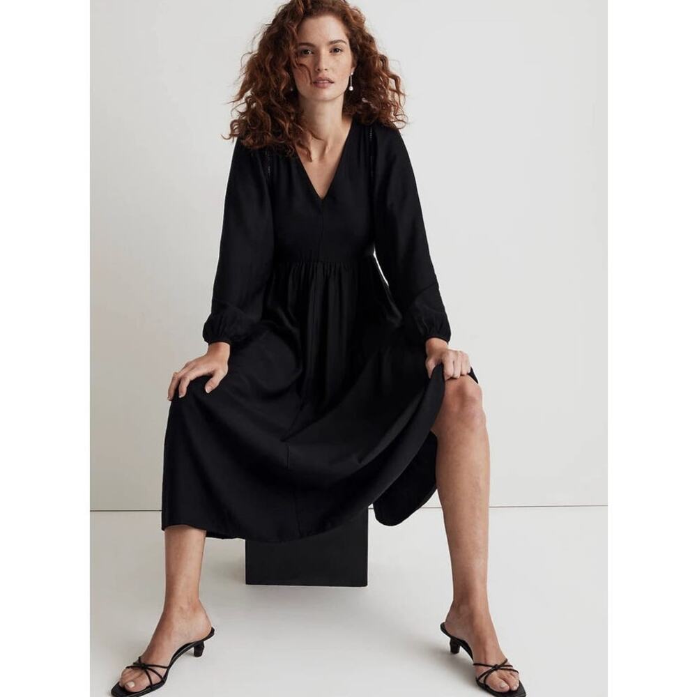 NWT‎ Madewell V-Neck Empire Midi Dress in Black Size S